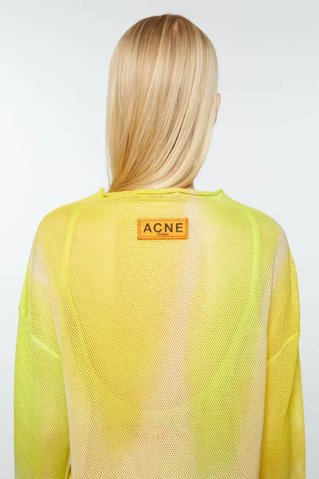 Women Long Sleeve Mesh Tshirt Acid Yellow Acne Studios Tshirts