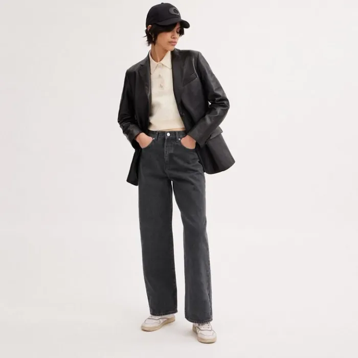 Women Loose Fit Jeans Black Coach Bottoms