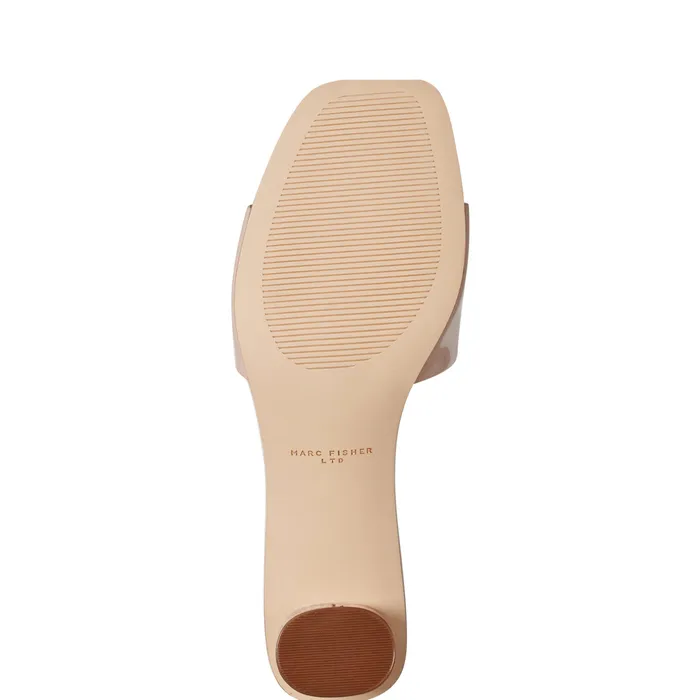 Women Marc Fisher Nemmie Heeled Slide Sandal Natural Patent Leather Mules and Slides