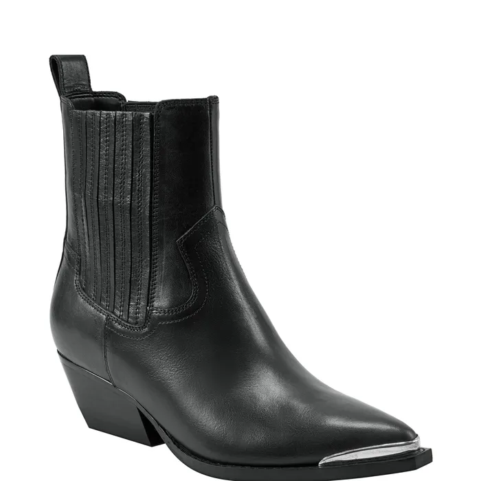 Women Marc Fisher Pryce Western Bootie Black Leather Casual Boots