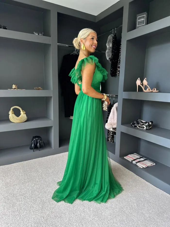 Women Maxi Canella Lane Crystal Tulle Maxi Dress Emerald
