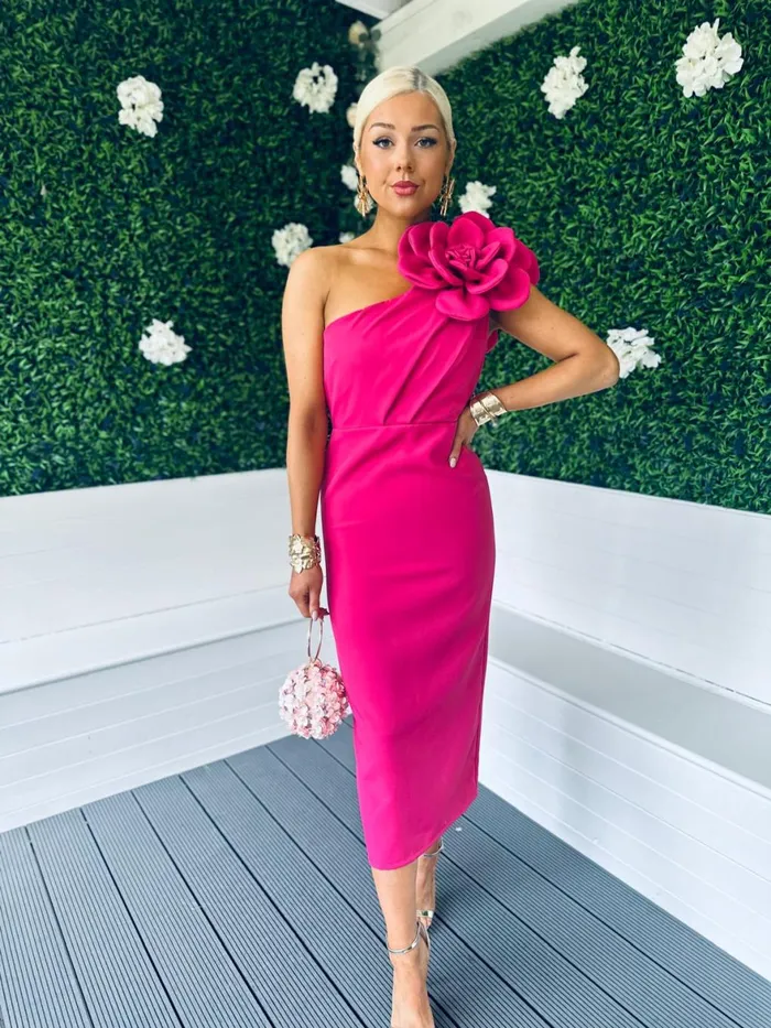 Women Maxi Canella Lane Eleanor Detailed Occasion Midi Dress Magenta