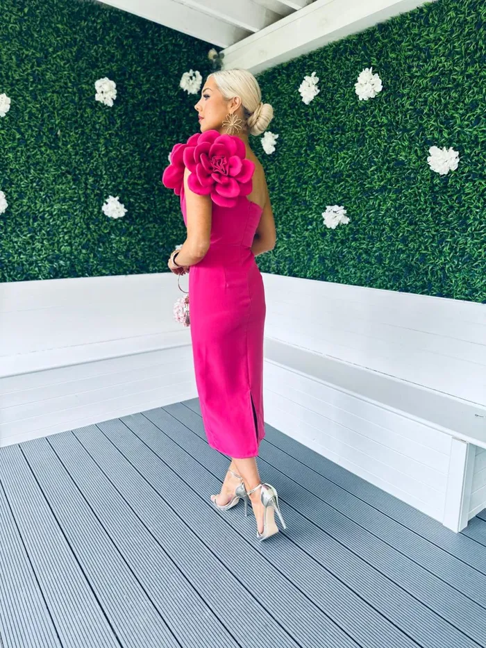 Women Maxi Canella Lane Eleanor Detailed Occasion Midi Dress Magenta