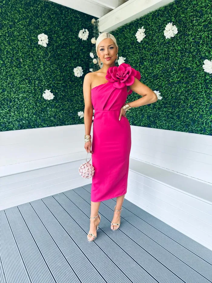 Women Maxi Canella Lane Eleanor Detailed Occasion Midi Dress Magenta
