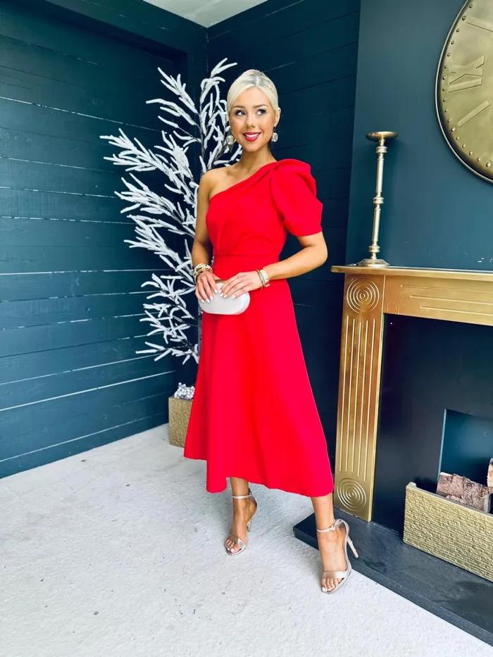 Women Maxi Canella Lane Margaret One Shoulder Occasion Midi Dress Red