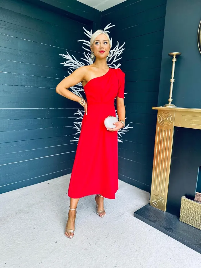 Women Maxi Canella Lane Margaret One Shoulder Occasion Midi Dress Red