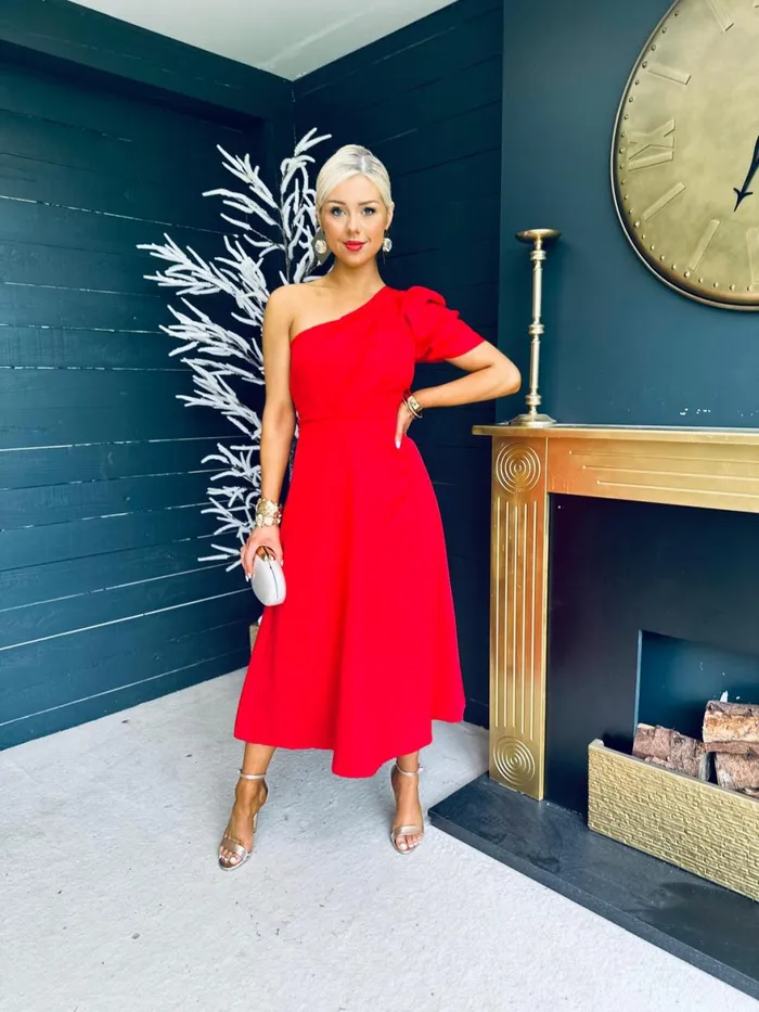 Women Maxi Canella Lane Margaret One Shoulder Occasion Midi Dress Red
