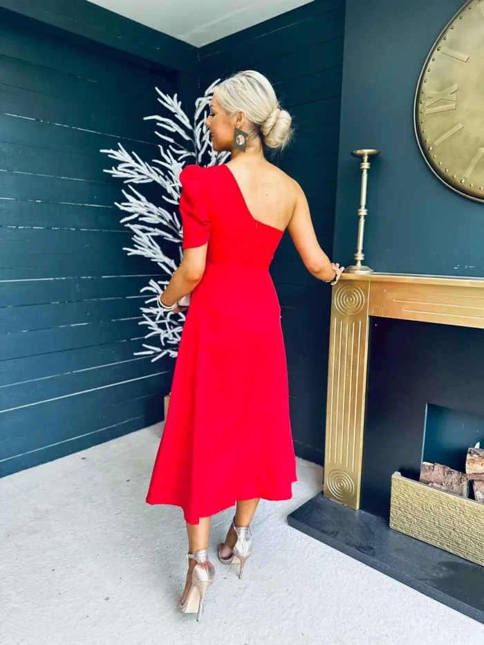 Women Maxi Canella Lane Margaret One Shoulder Occasion Midi Dress Red
