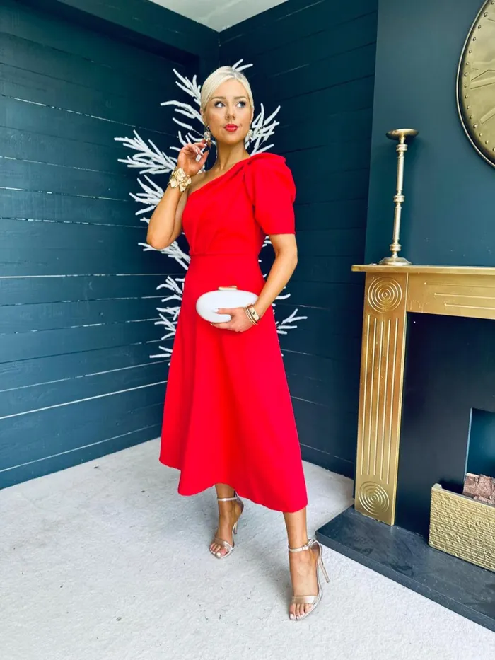 Women Maxi Canella Lane Margaret One Shoulder Occasion Midi Dress Red