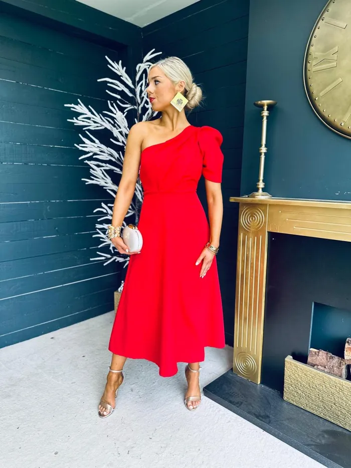 Women Maxi Canella Lane Margaret One Shoulder Occasion Midi Dress Red