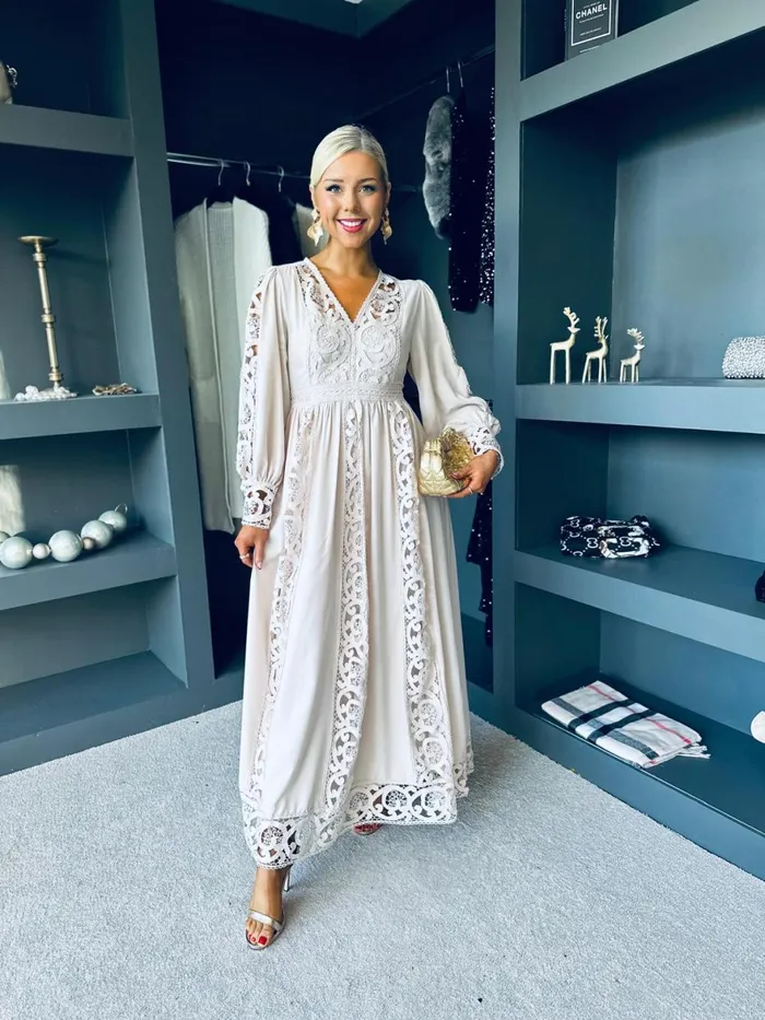 Women Maxi Canella Lane Melissa Crochet Detail Dress Beige
