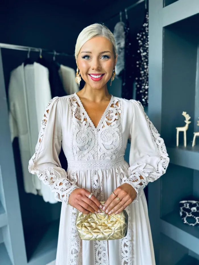 Women Maxi Canella Lane Melissa Crochet Detail Dress Beige
