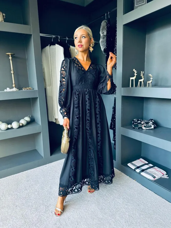 Women Maxi Canella Lane Melissa Crochet Detail Dress Black