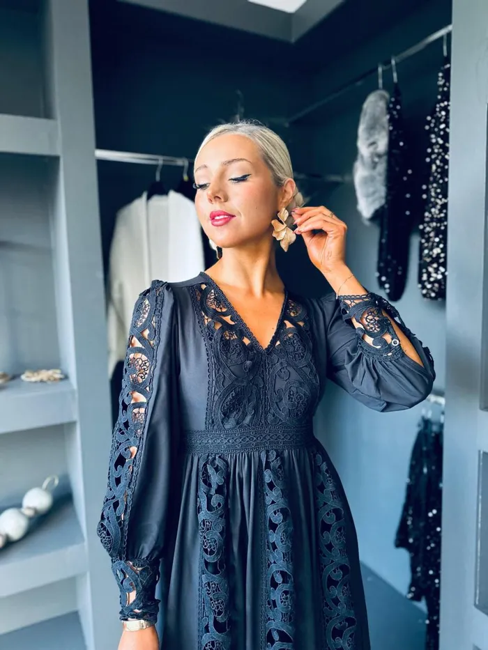 Women Maxi Canella Lane Melissa Crochet Detail Dress Black