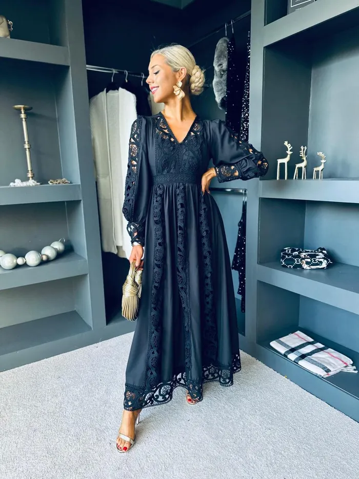 Women Maxi Canella Lane Melissa Crochet Detail Dress Black