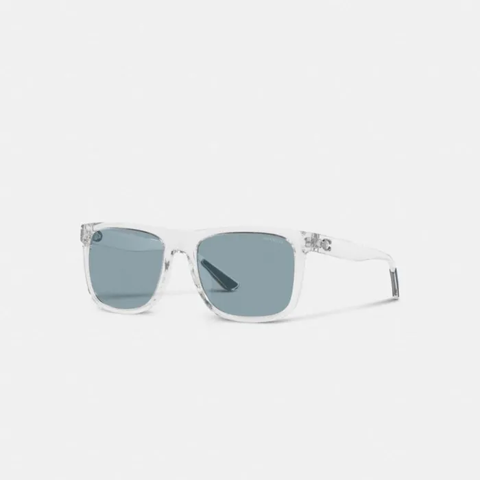 WomenMen Beveled Signature Flat Top Square Sunglasses Clear Blue Coach Eyewear