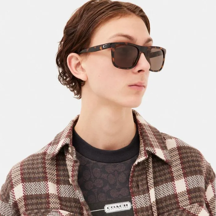 WomenMen Beveled Signature Flat Top Square Sunglasses Dark Tortoise Coach Eyewear