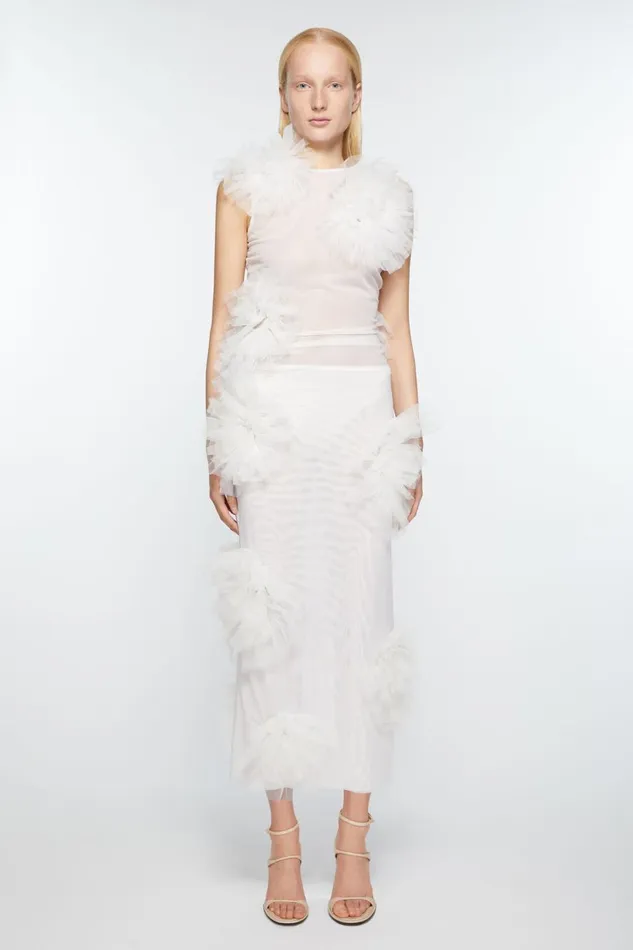 Women Mesh Ruffle Skirt White Acne Studios Skirts