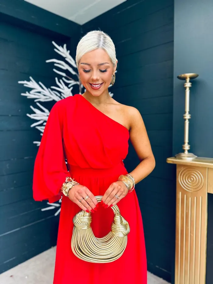 Women Midi Canella Lane Asher One Shoulder Midi Dress Red