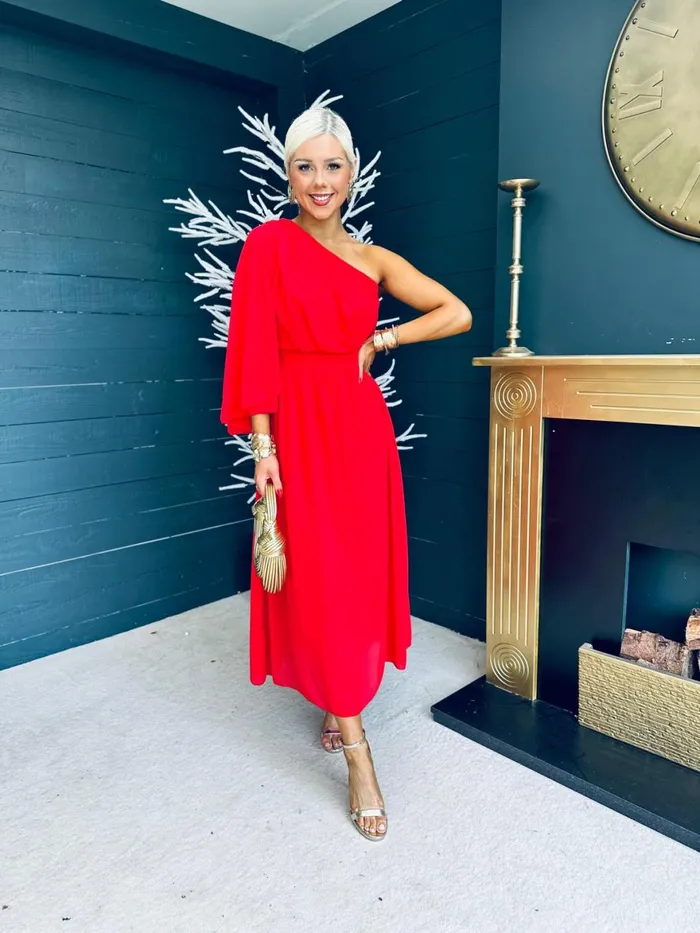 Women Midi Canella Lane Asher One Shoulder Midi Dress Red