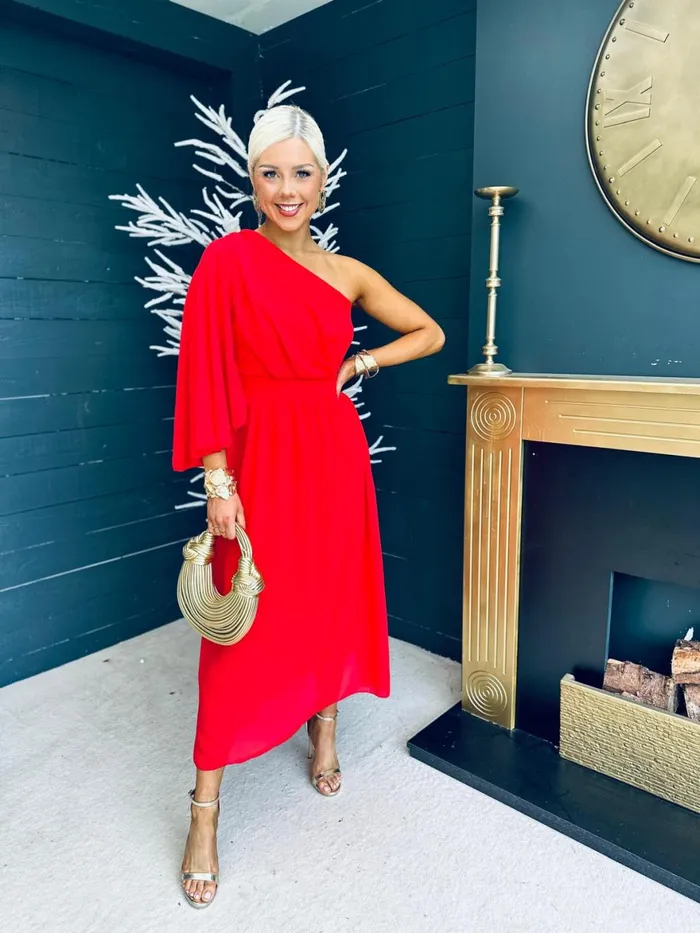 Women Midi Canella Lane Asher One Shoulder Midi Dress Red