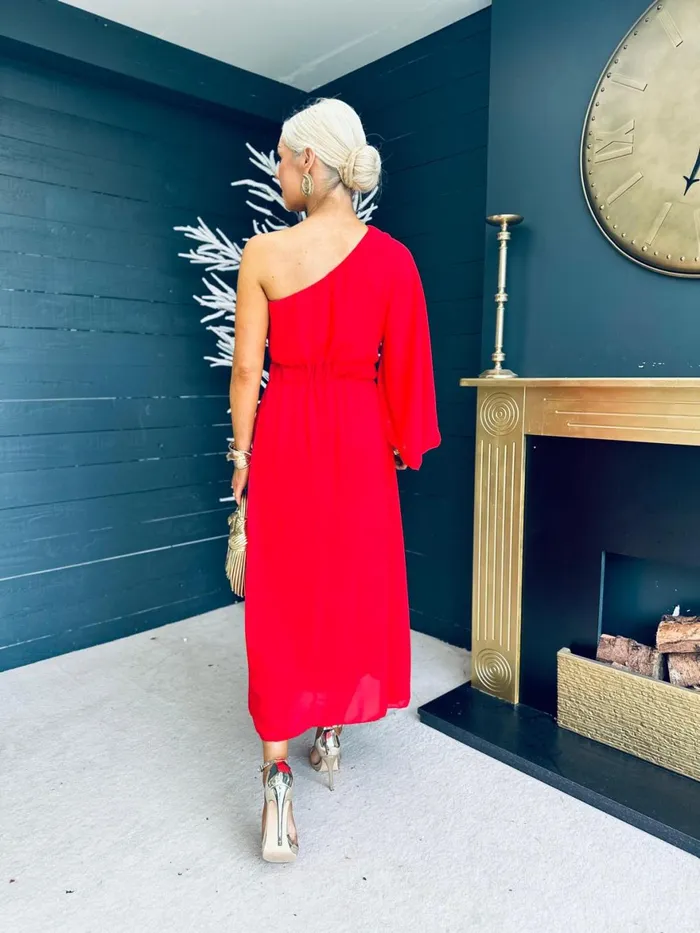 Women Midi Canella Lane Asher One Shoulder Midi Dress Red