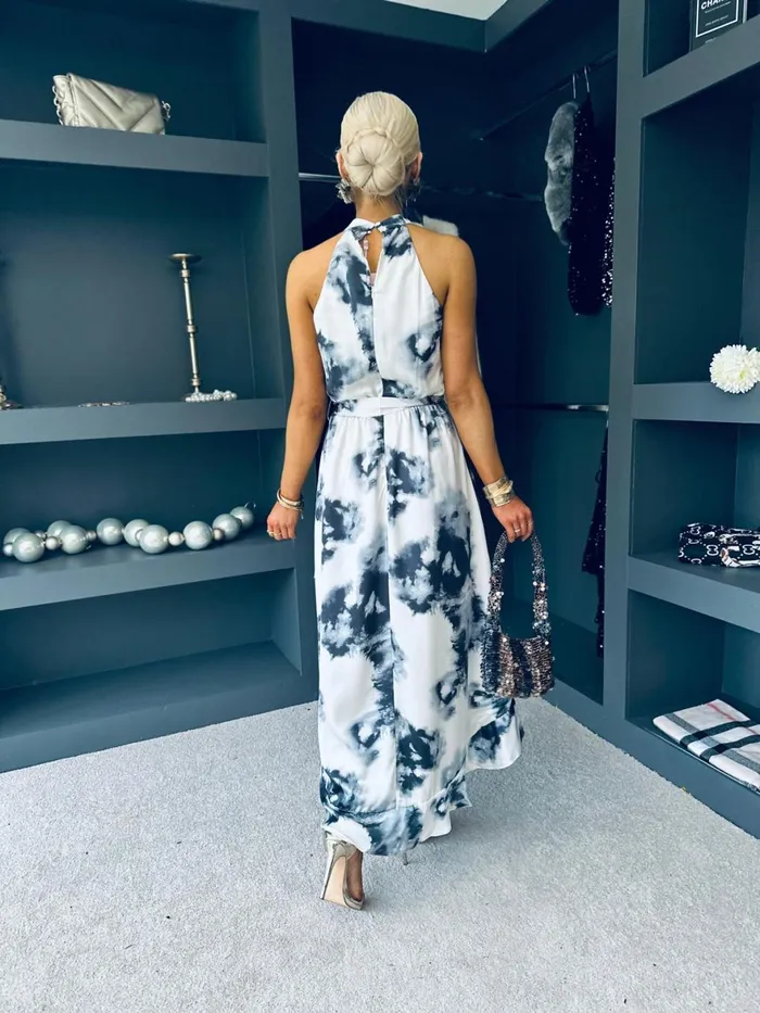 Women Midi Canella Lane Eilish Halter Neck Midi Dress Marble Black and White