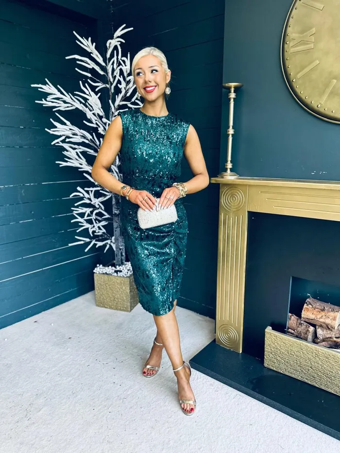 Women Midi Canella Lane Estelle Sequin Ruched Midi Dress Green
