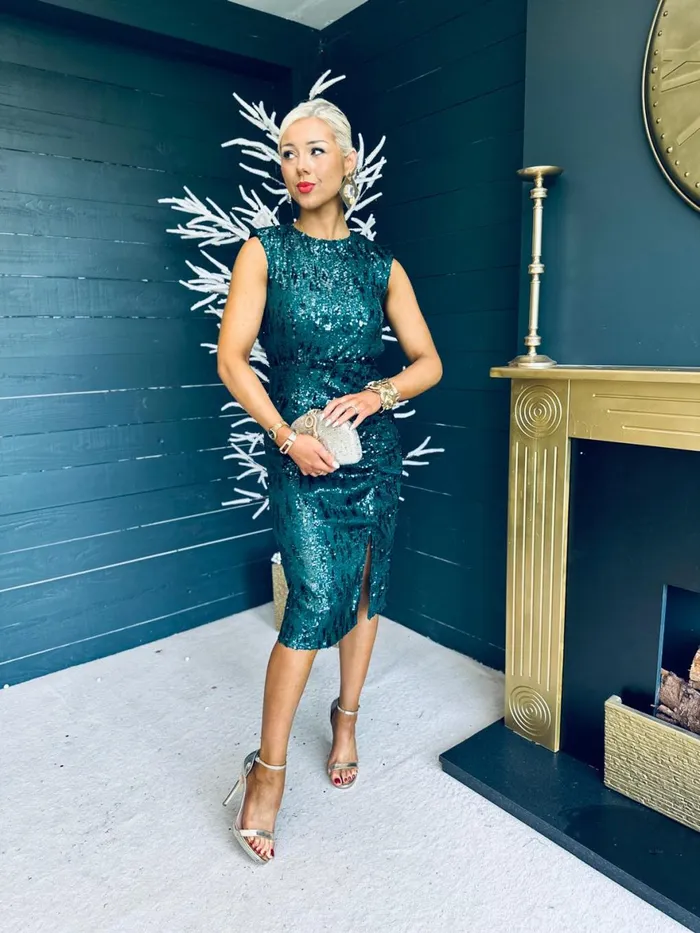 Women Midi Canella Lane Estelle Sequin Ruched Midi Dress Green