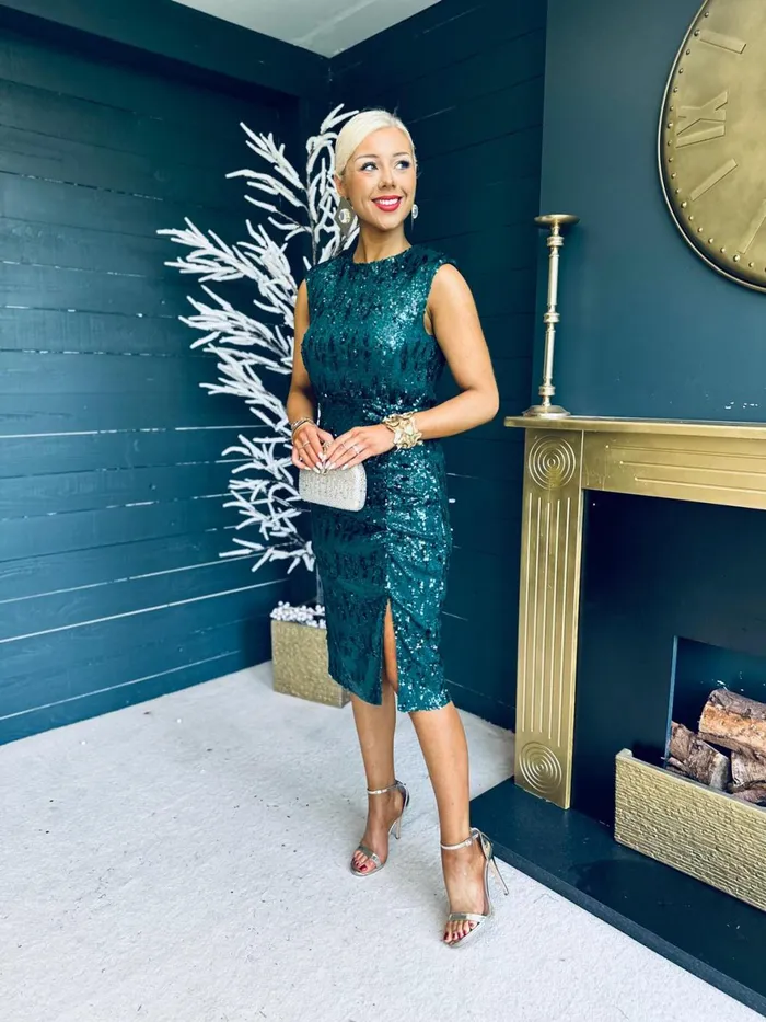 Women Midi Canella Lane Estelle Sequin Ruched Midi Dress Green