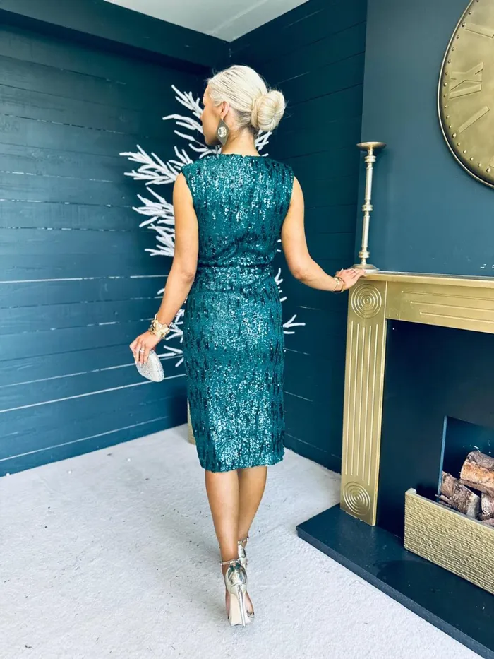 Women Midi Canella Lane Estelle Sequin Ruched Midi Dress Green