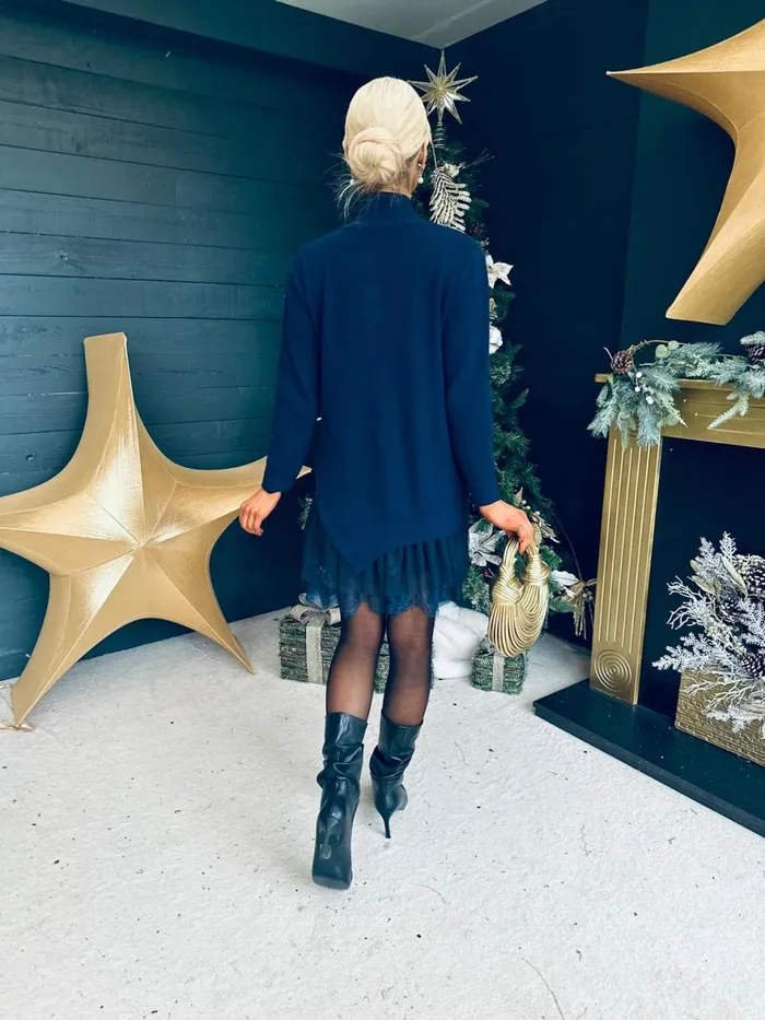 Women Midi Canella Lane Gina Knit and Lace Mini Dress Navy