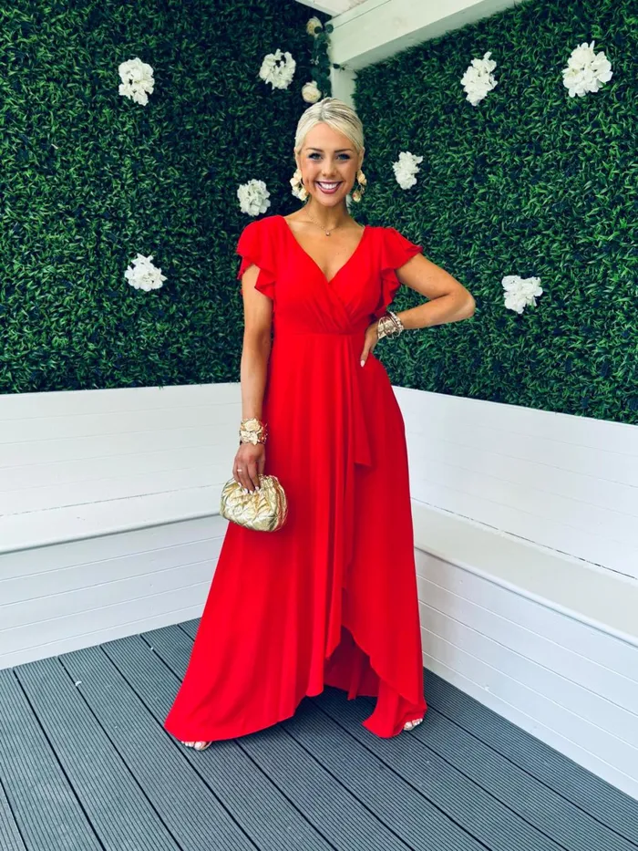 Women Midi Canella Lane Jillian Frill Detail Maxi Dress Red