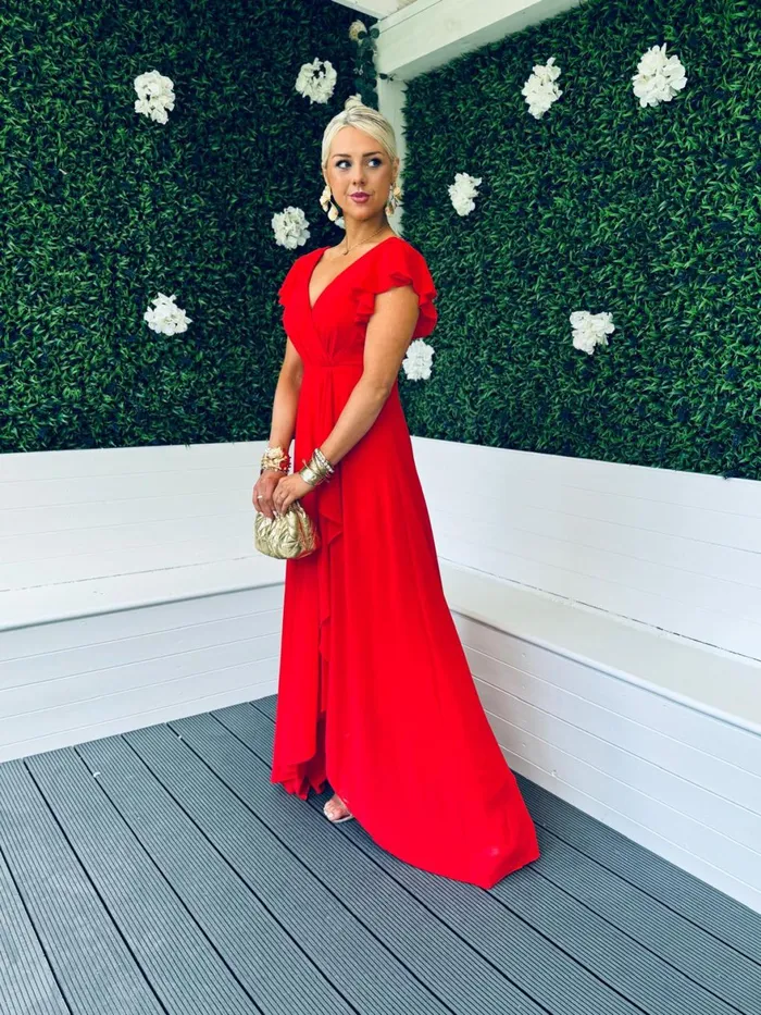Women Midi Canella Lane Jillian Frill Detail Maxi Dress Red