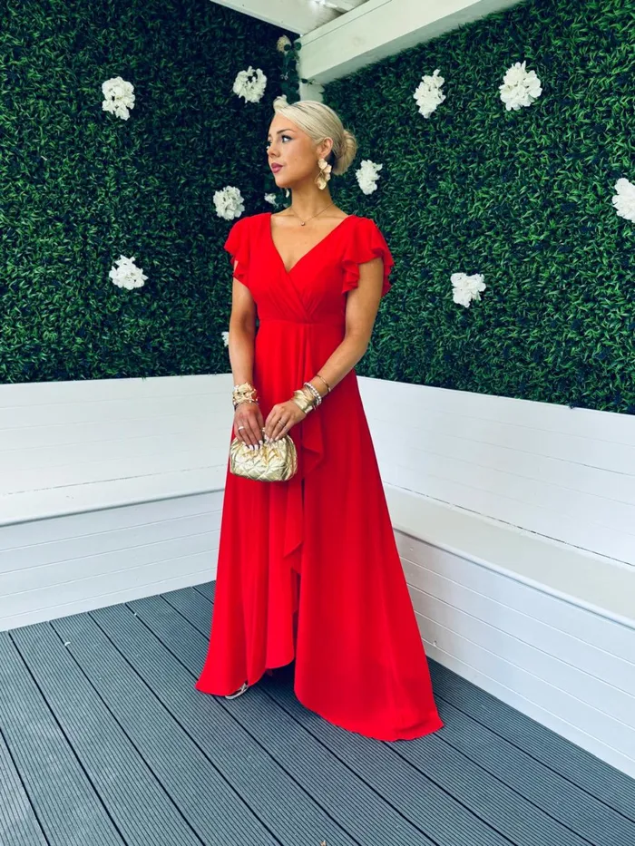 Women Midi Canella Lane Jillian Frill Detail Maxi Dress Red