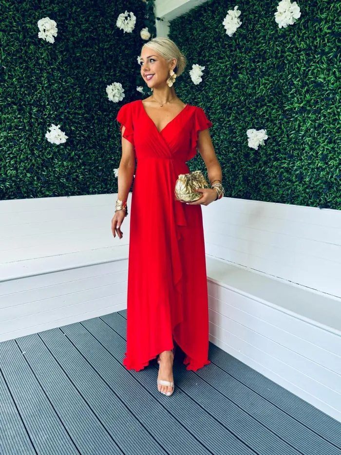 Women Midi Canella Lane Jillian Frill Detail Maxi Dress Red