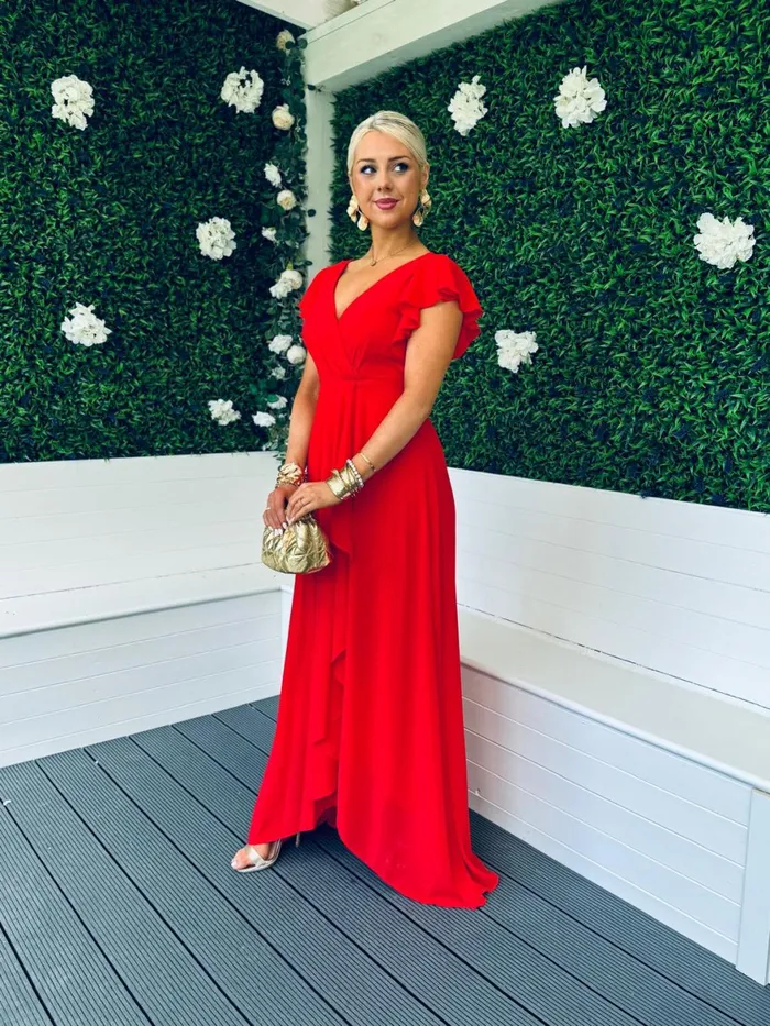 Women Midi Canella Lane Jillian Frill Detail Maxi Dress Red