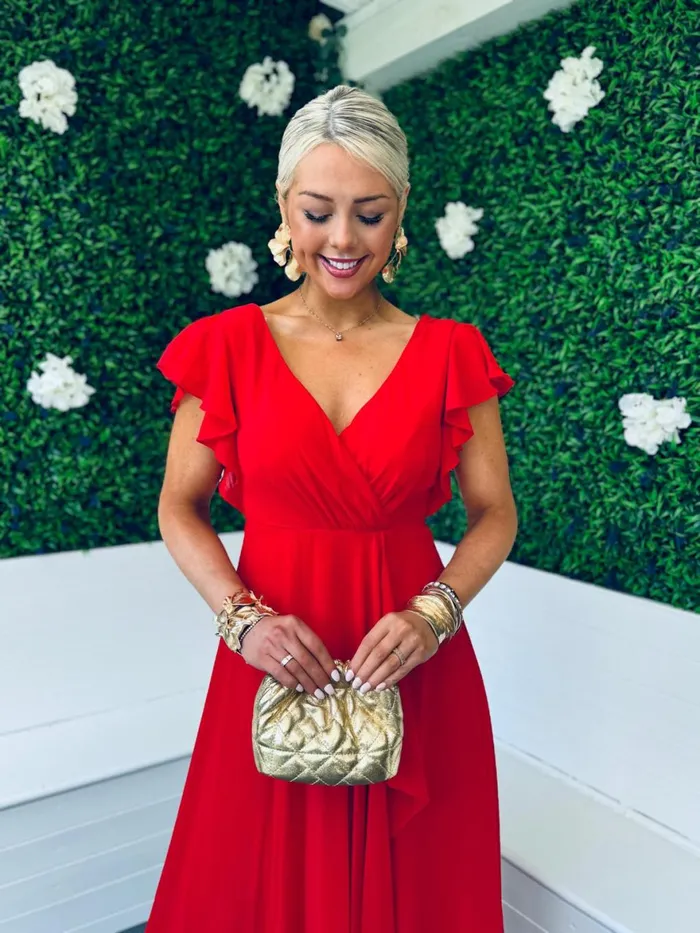 Women Midi Canella Lane Jillian Frill Detail Maxi Dress Red