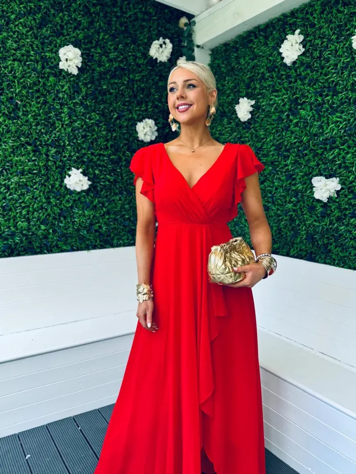 Women Midi Canella Lane Jillian Frill Detail Maxi Dress Red