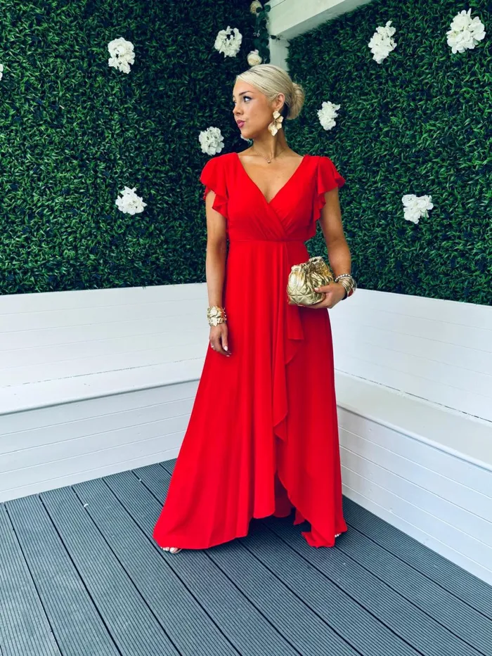 Women Midi Canella Lane Jillian Frill Detail Maxi Dress Red