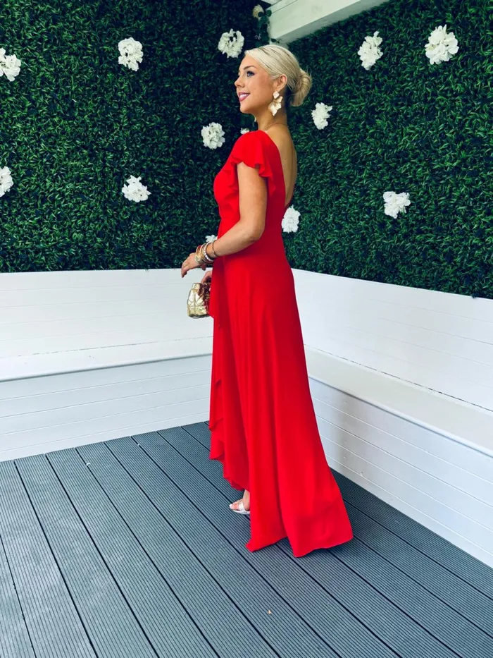 Women Midi Canella Lane Jillian Frill Detail Maxi Dress Red