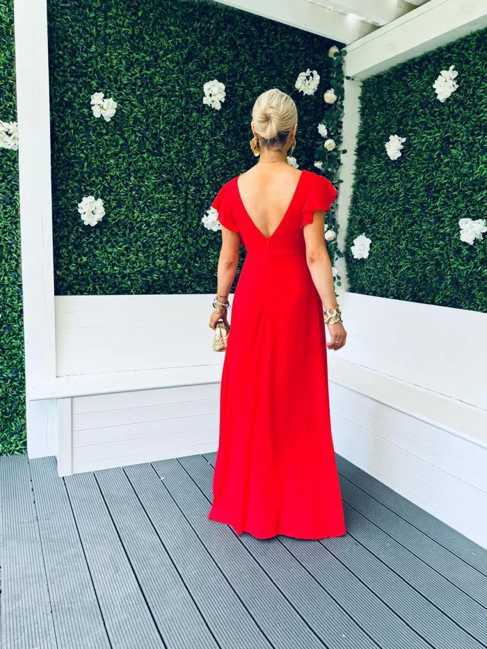 Women Midi Canella Lane Jillian Frill Detail Maxi Dress Red
