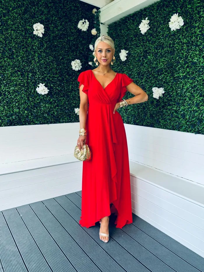Women Midi Canella Lane Jillian Frill Detail Maxi Dress Red