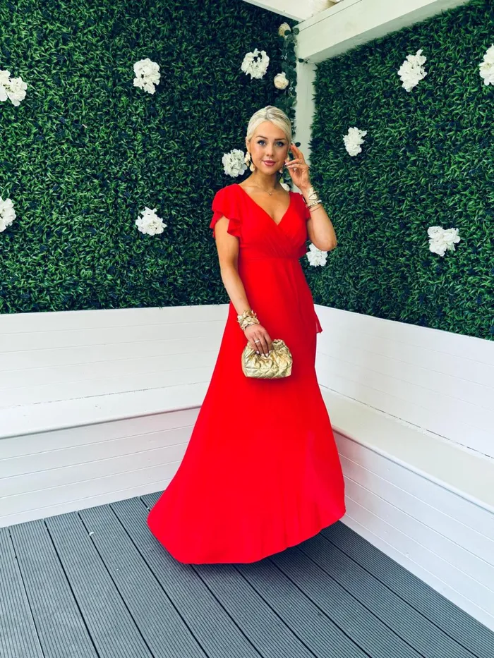 Women Midi Canella Lane Jillian Frill Detail Maxi Dress Red