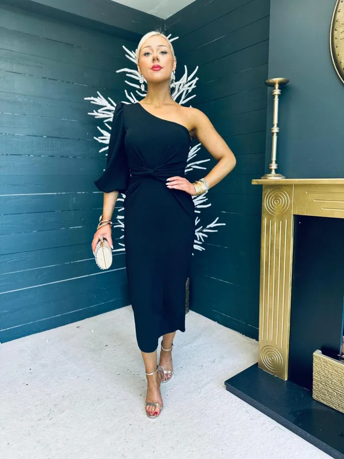 Women Midi Canella Lane Kirsten One Shoulder Occasion Midi Dress Black