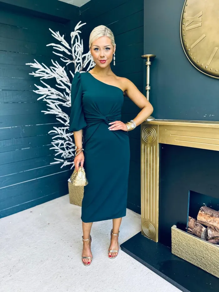 Women Midi Canella Lane Kirsten One Shoulder Occasion Midi Dress Forest