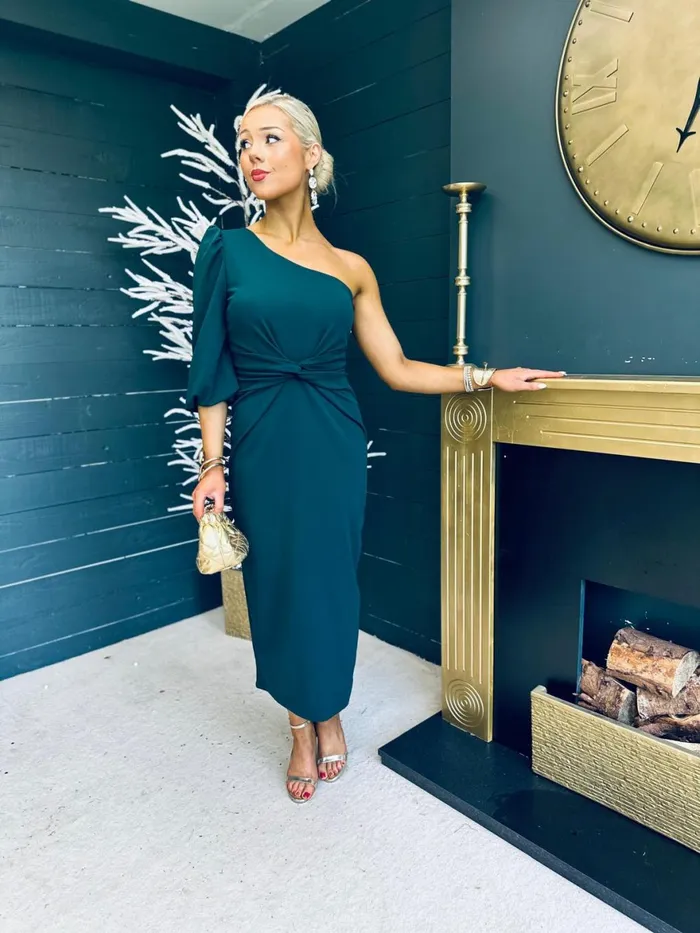 Women Midi Canella Lane Kirsten One Shoulder Occasion Midi Dress Forest