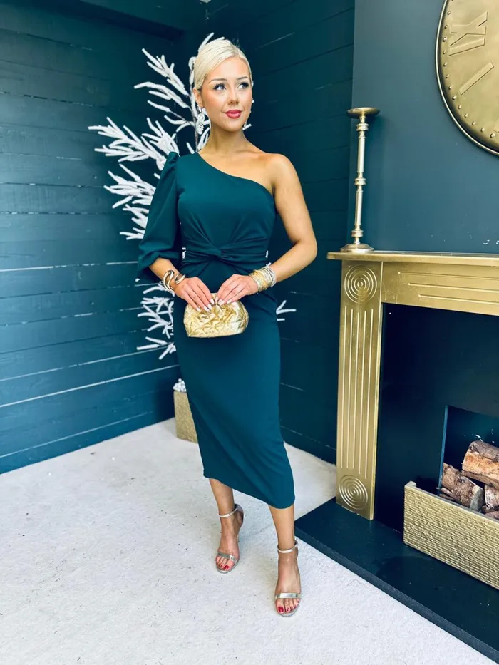 Women Midi Canella Lane Kirsten One Shoulder Occasion Midi Dress Forest