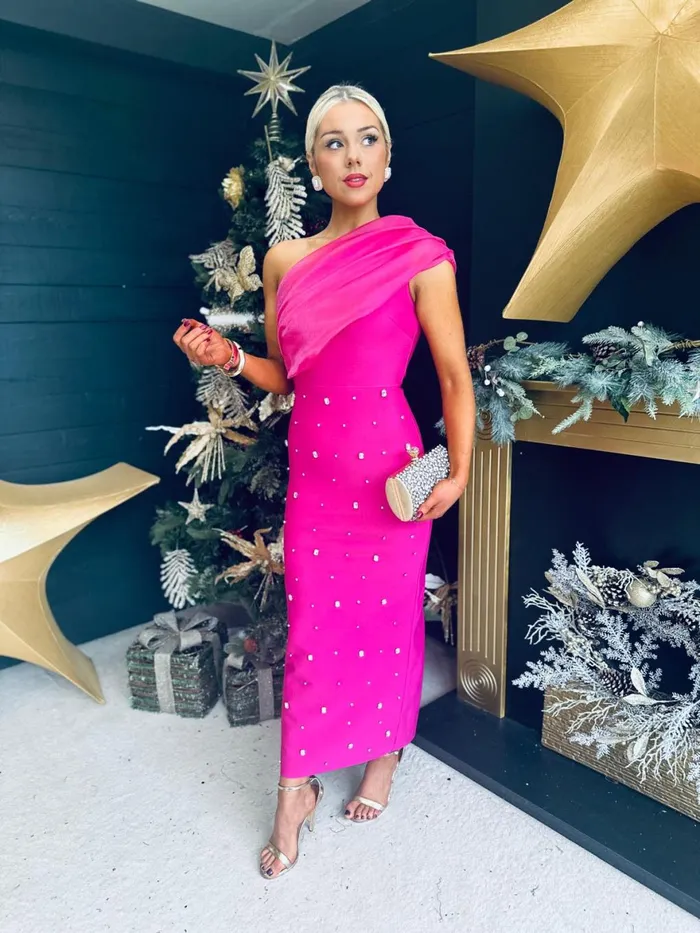 Women Midi Canella Lane Sienna Detailed Occasion Dress Pink