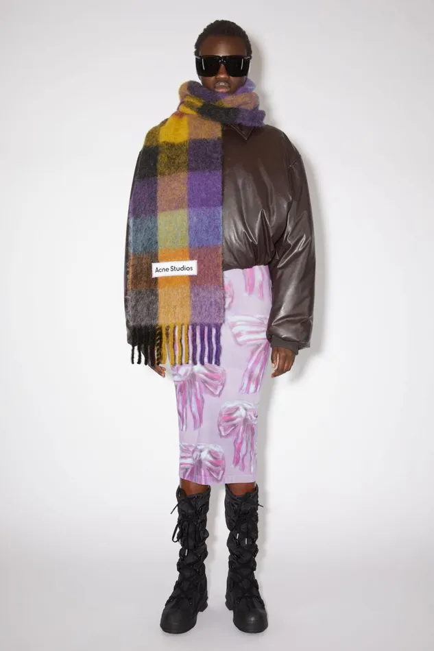 Women Mohair Checked Scarf Anthracite Greyyellowpurple Acne Studios Scarves